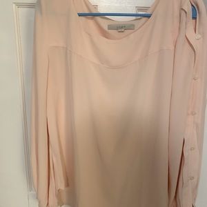 Loft boat neck button sleeve blush top